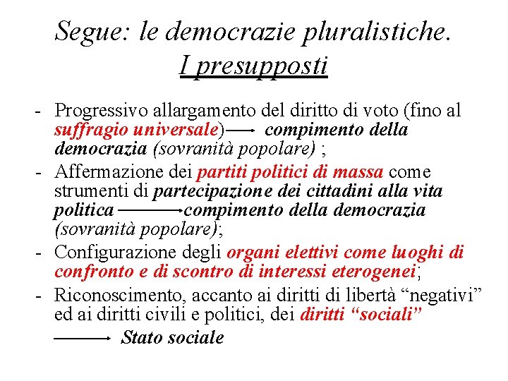 Segue: le democrazie pluralistiche. I presupposti - Progressivo allargamento del diritto di voto (fino