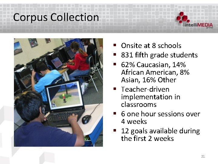 Corpus Collection § Onsite at 8 schools § 831 fifth grade students § 62%
