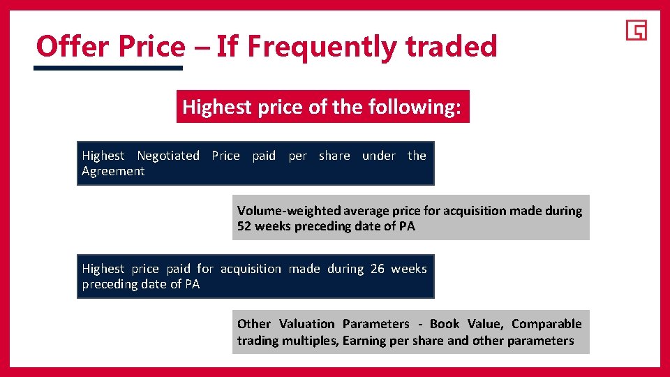 Offer Price – If Frequently traded Highest price of the following: Highest Negotiated Price