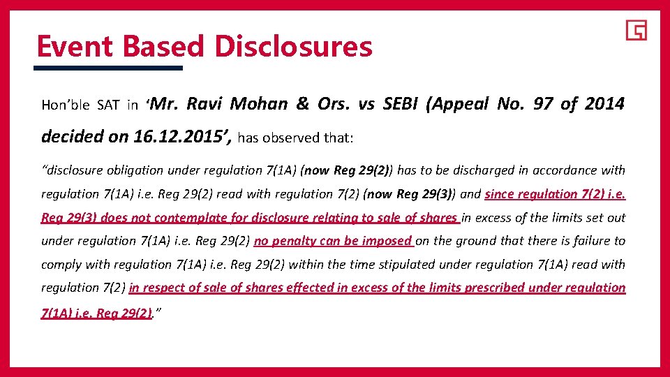 Event Based Disclosures Hon’ble SAT in ‘Mr. Ravi Mohan & Ors. vs SEBI (Appeal