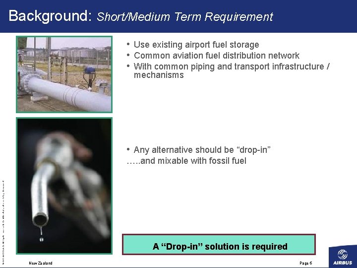 Background: Short/Medium Term Requirement • Use existing airport fuel storage • Common aviation fuel