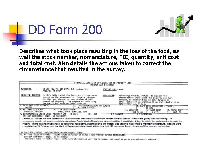 DD Form 200 Describes what took place resulting in the loss of the food,