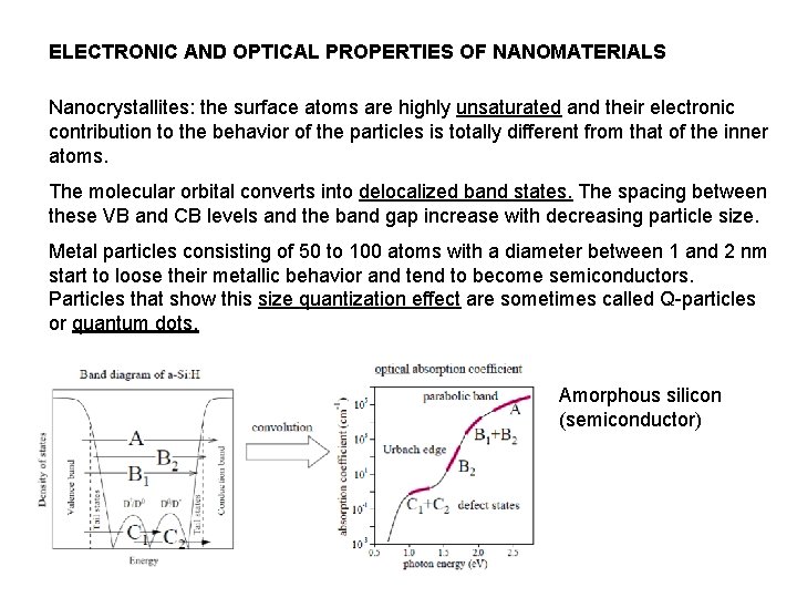 ELECTRONIC AND OPTICAL PROPERTIES OF NANOMATERIALS Nanocrystallites: the surface atoms are highly unsaturated and