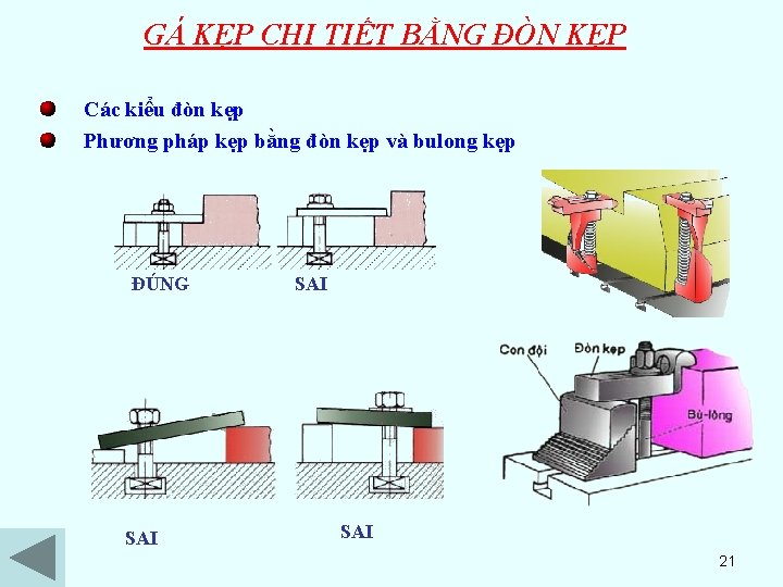 GÁ KẸP CHI TIẾT BẰNG ĐÒN KẸP Các kiểu đòn kẹp Phương pháp kẹp