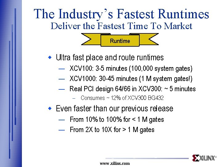 The Industry’s Fastest Runtimes Deliver the Fastest Time To Market Runtime w Ultra fast The Industry’s Fastest Runtimes Deliver the Fastest Time To Market Runtime w Ultra fast