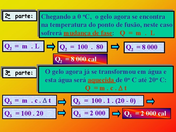 2 a parte: Chegando a 0 o. C, o gelo agora se encontra na