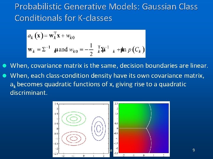 Probabilistic Generative Models: Gaussian Class Conditionals for K-classes When, covariance matrix is the same, Probabilistic Generative Models: Gaussian Class Conditionals for K-classes When, covariance matrix is the same,
