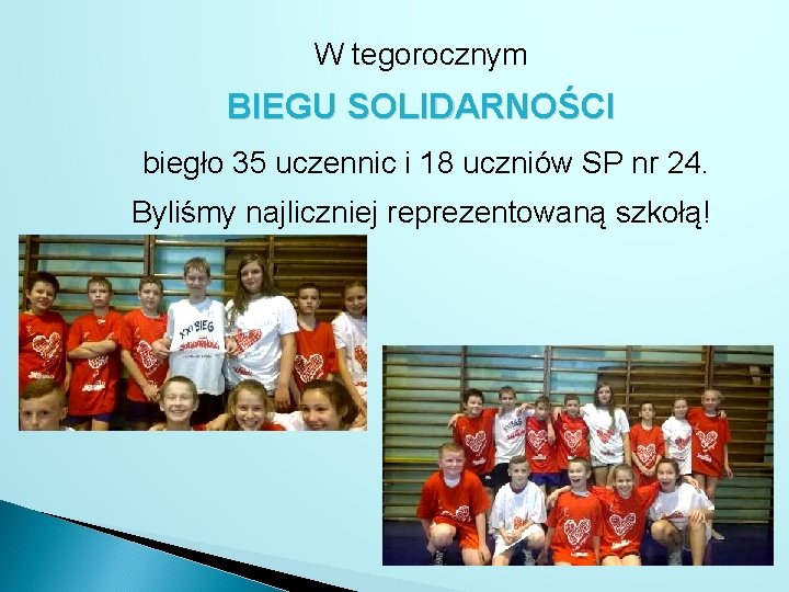 W tegorocznym BIEGU SOLIDARNOŚCI biegło 35 uczennic i 18 uczniów SP nr 24. Byliśmy