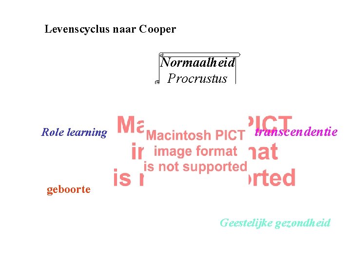 Levenscyclus naar Cooper Normaalheid Procrustus Role learning transcendentie geboorte Geestelijke gezondheid 