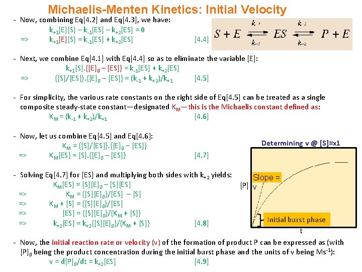 Michaelis-Menten Kinetics: Initial Velocity - Now, combining Eq[4. 2] and Eq[4. 3], we have: