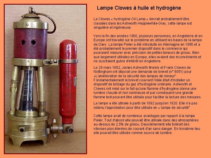 Lampe Clowes à huile et hydrogène La Clowes « hydrogène Oil Lamp » devrait