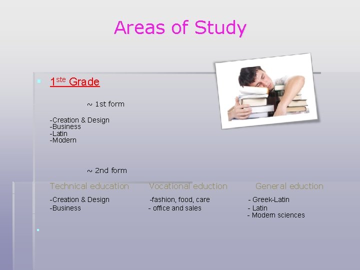 Areas of Study § 1 ste Grade ~ 1 st form -Creation & Design