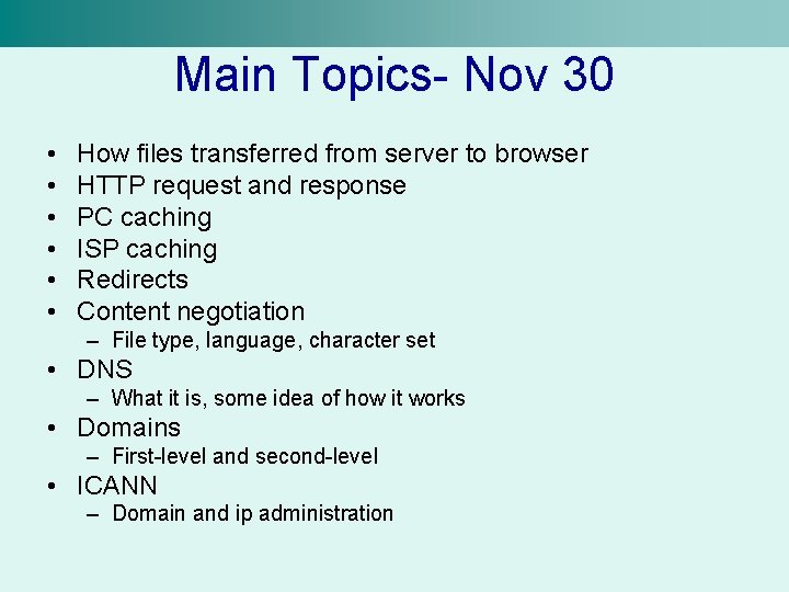 Main Topics- Nov 30 • • • How files transferred from server to browser