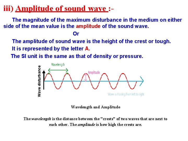 iii) Amplitude of sound wave : - Wave disturbance The magnitude of the maximum