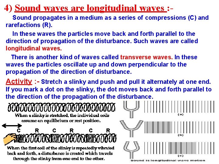 4) Sound waves are longitudinal waves : Sound propagates in a medium as a