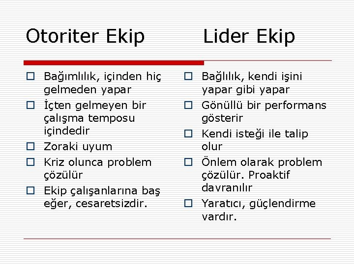 Otoriter Ekip o Bağımlılık, içinden hiç gelmeden yapar o İçten gelmeyen bir çalışma temposu