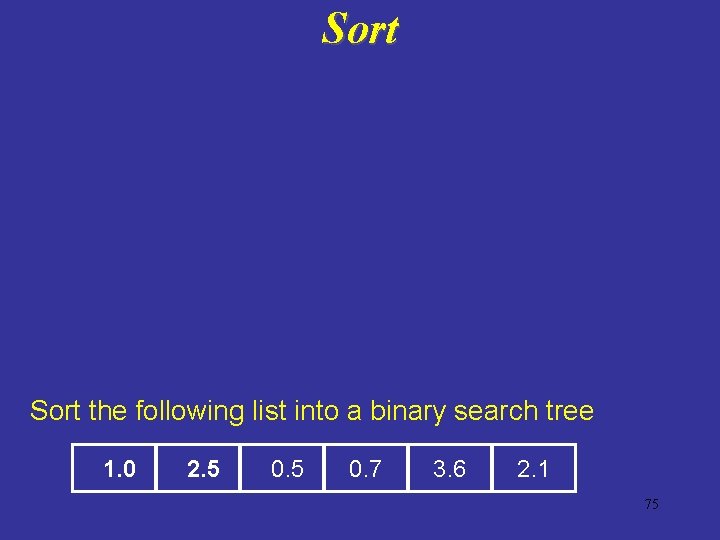 Sort the following list into a binary search tree 1. 0 2. 5 0.