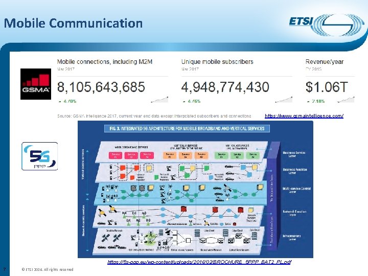 Mobile Communication https: //www. gsmaintelligence. com/ https: //5 g-ppp. eu/wp-content/uploads/2016/02/BROCHURE_5 PPP_BAT 2_PL. pdf 7