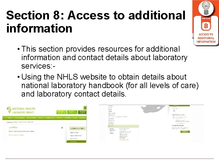 Section 8: Access to additional information • This section provides resources for additional information