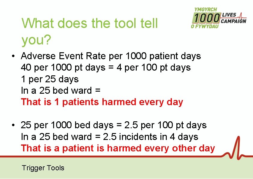 What does the tool tell you? • Adverse Event Rate per 1000 patient days