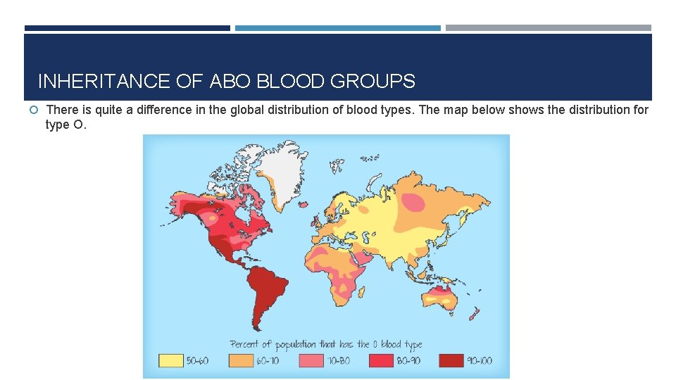 INHERITANCE OF ABO BLOOD GROUPS There is quite a difference in the global distribution