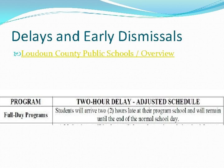 Delays and Early Dismissals Loudoun County Public Schools / Overview 