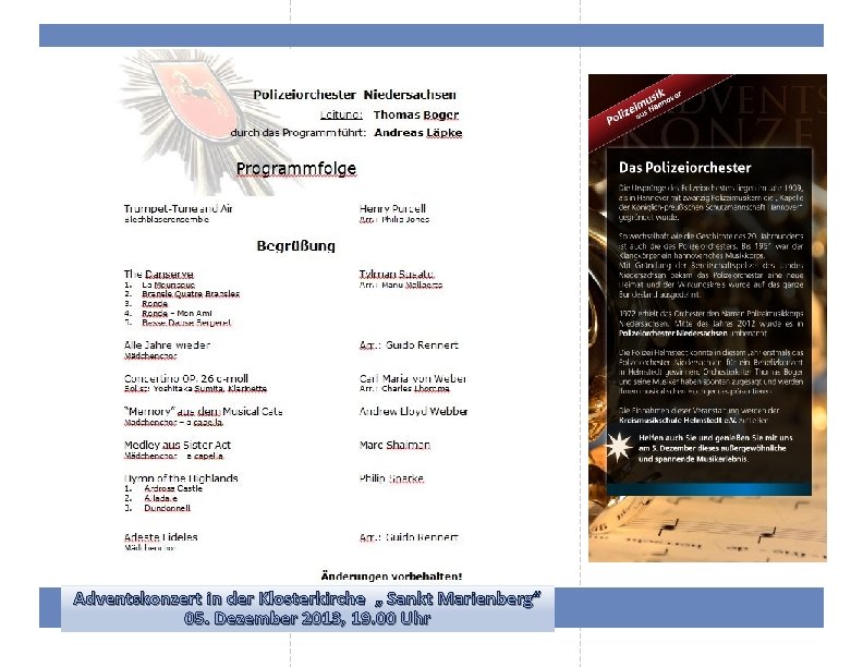 Adventskonzert in der Klosterkirche „ Sankt Marienberg“ 05. Dezember 2013, 19. 00 Uhr 