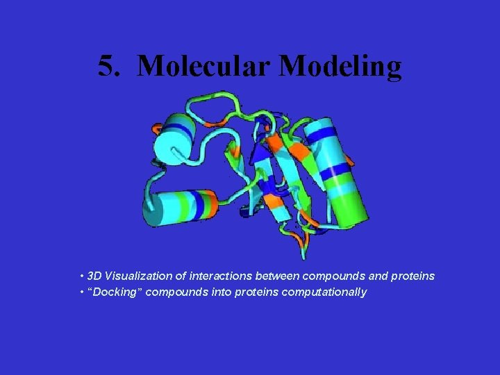 5. Molecular Modeling • 3 D Visualization of interactions between compounds and proteins •