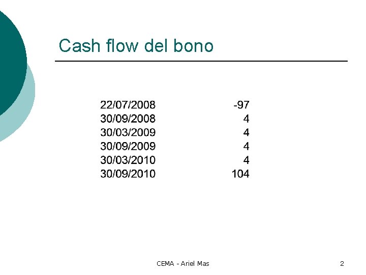 Cash flow del bono CEMA - Ariel Mas 2 