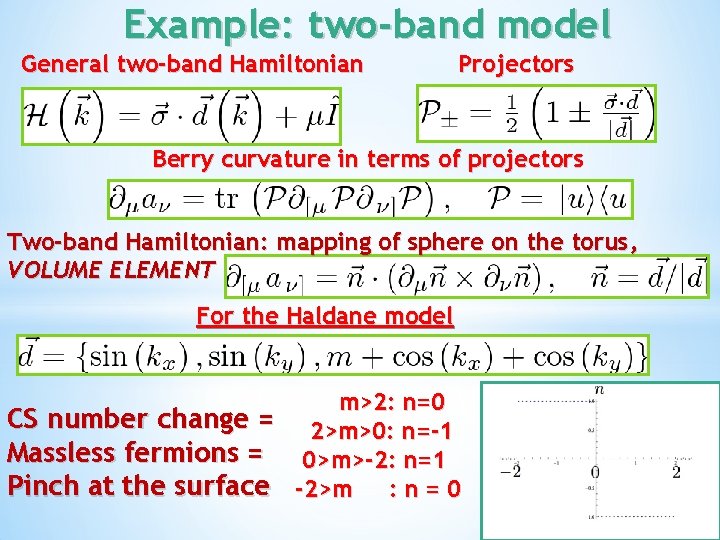 Example: two-band model General two-band Hamiltonian Projectors Berry curvature in terms of projectors Two-band
