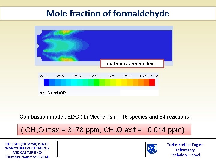 Mole fraction of formaldehyde methanol combustion Combustion model: EDC ( Li Mechanism - 18