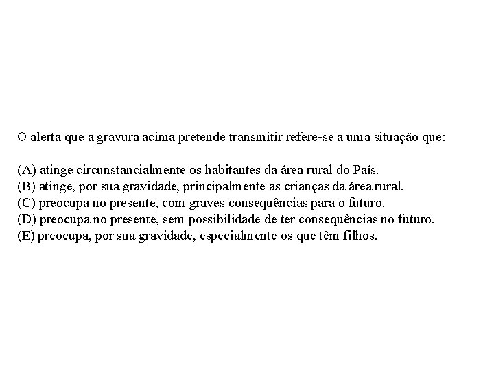 O alerta que a gravura acima pretende transmitir refere-se a uma situação que: (A)