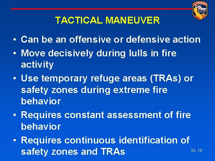 TACTICAL MANEUVER • Can be an offensive or defensive action • Move decisively during