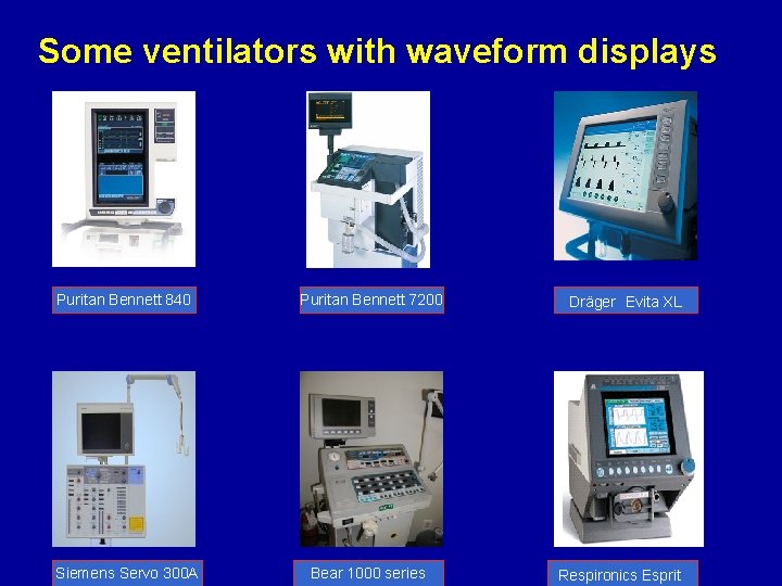 Some ventilators with waveform displays Puritan Bennett 840 Puritan Bennett 7200 Siemens Servo 300