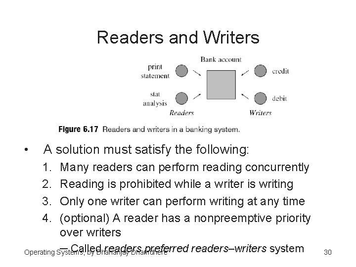 Readers and Writers • A solution must satisfy the following: 1. 2. 3. 4.