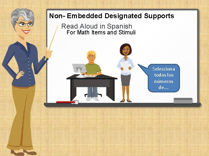 Non- Embedded Designated Supports Read Aloud in Spanish For Math Items and Stimuli Selecciona