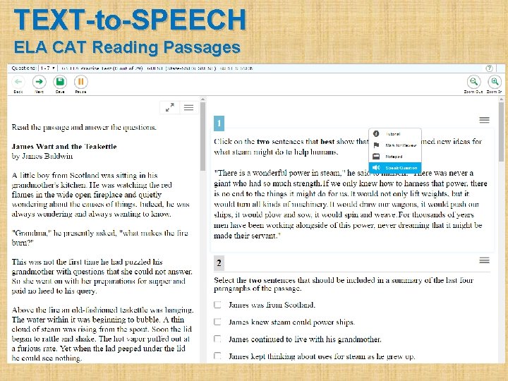 TEXT-to-SPEECH ELA CAT Reading Passages 