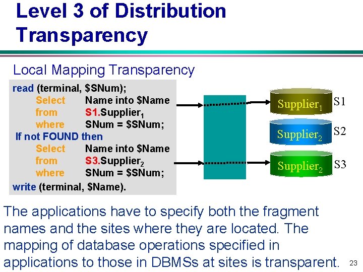 Level 3 of Distribution Transparency Local Mapping Transparency read (terminal, $SNum); Select Name into