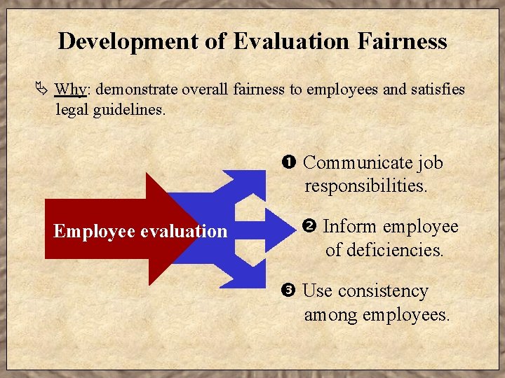 Development of Evaluation Fairness Ä Why: demonstrate overall fairness to employees and satisfies legal