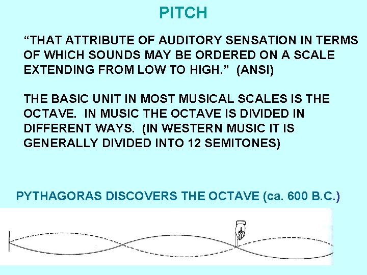 PITCH “THAT ATTRIBUTE OF AUDITORY SENSATION IN TERMS OF WHICH SOUNDS MAY BE ORDERED
