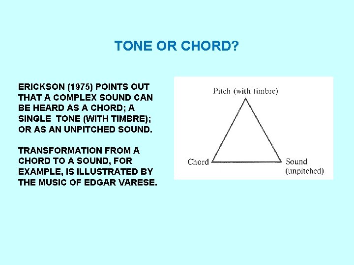 TONE OR CHORD? ERICKSON (1975) POINTS OUT THAT A COMPLEX SOUND CAN BE HEARD