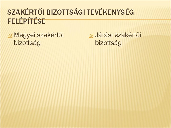 SZAKÉRTŐI BIZOTTSÁGI TEVÉKENYSÉG FELÉPÍTÉSE Megyei szakértői bizottság Járási szakértői bizottság 