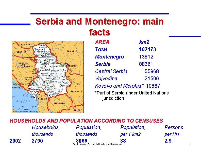 Serbia and Montenegro: main facts AREA km 2 Total 102173 Montenegro 13812 Serbia 88361