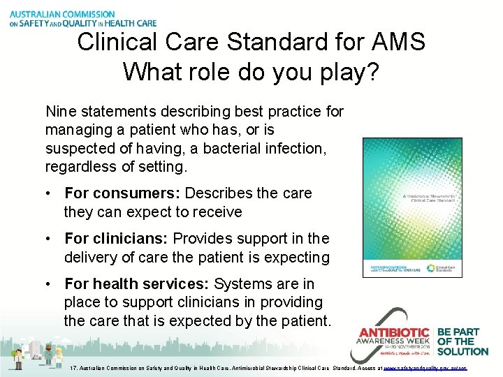 Clinical Care Standard for AMS What role do you play? Nine statements describing best