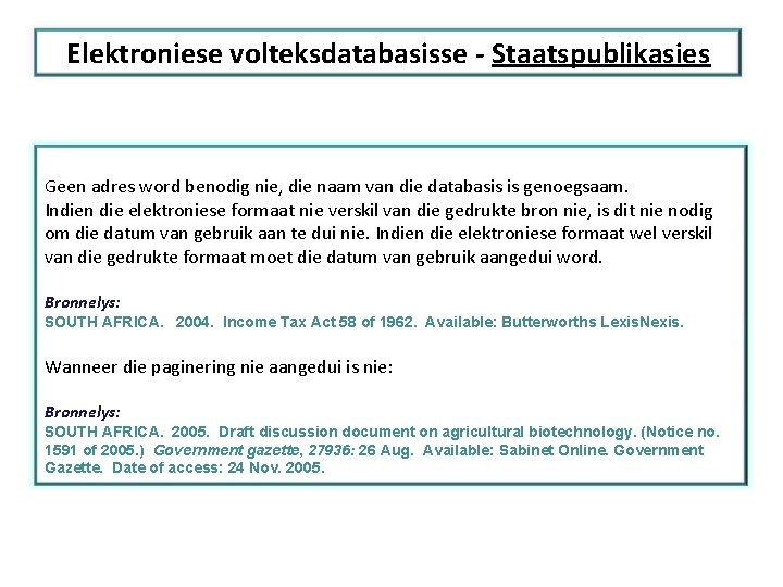 Elektroniese volteksdatabasisse - Staatspublikasies Geen adres word benodig nie, die naam van die databasis