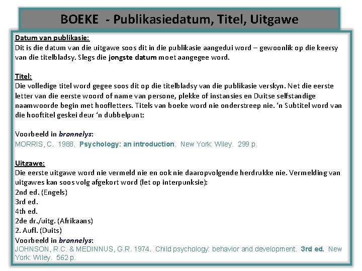 BOEKE - Publikasiedatum, Titel, Uitgawe Datum van publikasie: Dit is die datum van die