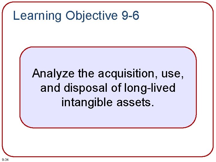 Learning Objective 9 -6 Analyze the acquisition, use, and disposal of long-lived intangible assets.
