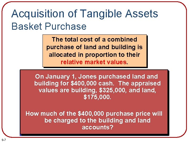 Acquisition of Tangible Assets Basket Purchase The total cost of a combined purchase of