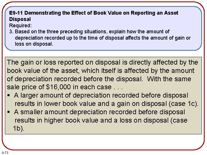 E 9 -11 Demonstrating the Effect of Book Value on Reporting an Asset Disposal