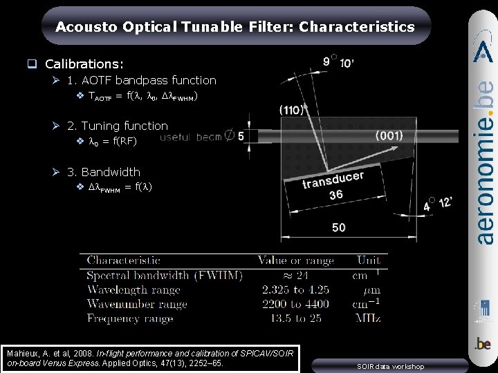 Acousto Optical Tunable Filter: Characteristics q Calibrations: Ø 1. AOTF bandpass function v TAOTF